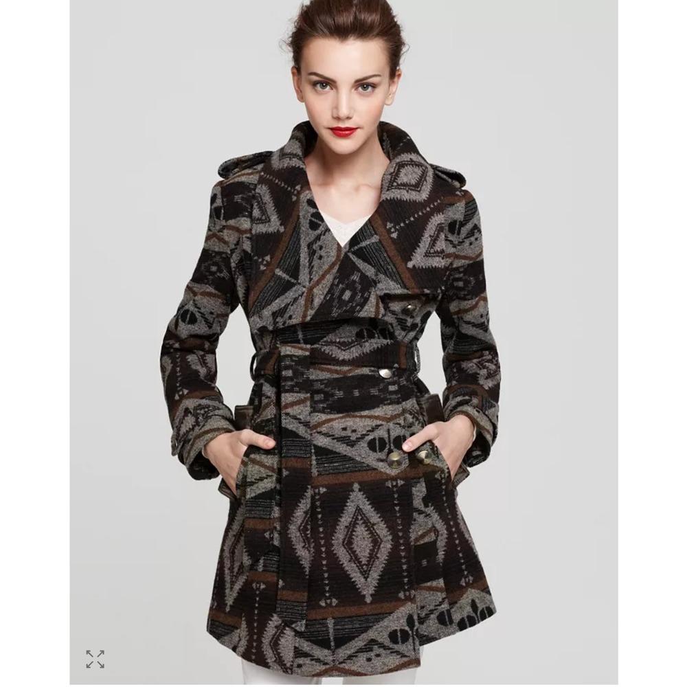 Sam Edelman Southwestern‎ Medium Double Breasted Belted Trench Coat Jacket Wool